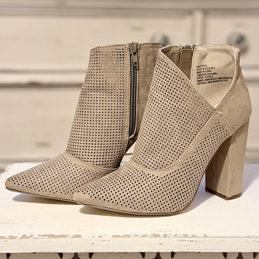 JustFab Chic Peek Perforated Suede Booties - Picture 5 of 10